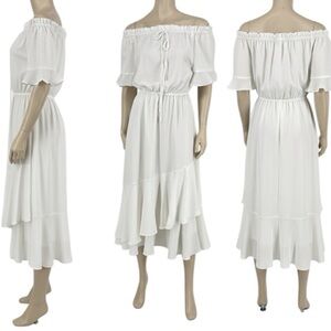 Patrizia Luca Ivory Off The Shoulder Midi Dress Oversize XSM